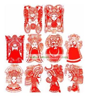 Large Chinese Traditional Handmade Opera Mask Papercut (10 pieces set)