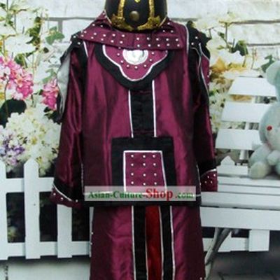 Chinese Traditional Ancient Armour Costumes and Helmet Set of Ancient General