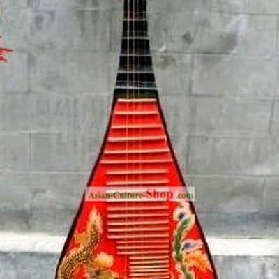 Traditional Handmade and Painted Dragon and Phoenix Wooden Lute