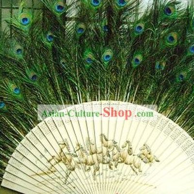 Handmade Giant Peacock and Sandalwood Fan