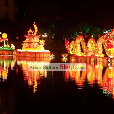 Traditional Chinese Handmade Electric Light up Large Dragon Lantern Whole Set