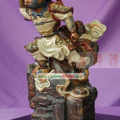 Shiwan Ceramic Monkey Sculpture Hand Carved Monkey King Statue