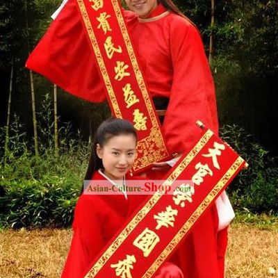 Supreme Chinese Han Dynasty Costumes and Hat Complete Sets for Bride and Bridegroom