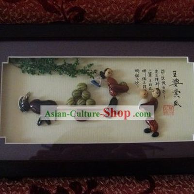 Chinese Traditional Bean Painting Arts and Crafts - Wang Po Selling Watermelon