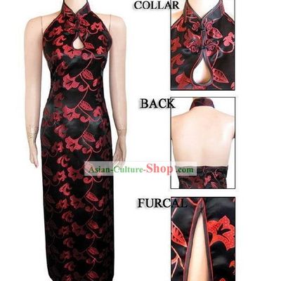 Chinese Traditional Rui Fu Xiang Black Cheongsam - Morning Glory