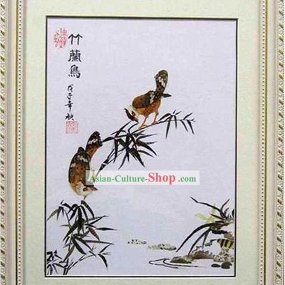 Handmade Real Butterfly Wing Painting - Bamboo and Birds