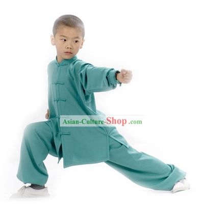 Chinese Professional Flax Long Sleeve Martial Arts Tai Chi Uniform Complete Set for Children