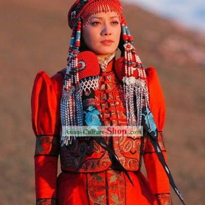 Stunng Tibet Traditional Clothing and Hair Decoration Complete Set