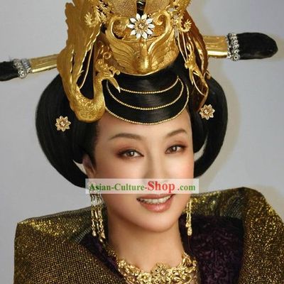Chinese Ancient Wu Zetian Woman Emperor Hair Decoration and Wig Complete Set