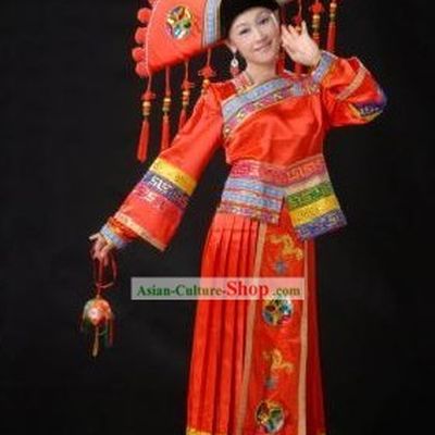 Chinese Traditional Zhuang Minority Dress Complete Set