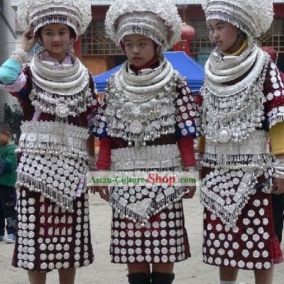 Chinese Miao Minority Silver Costume and Accessories Complete Set