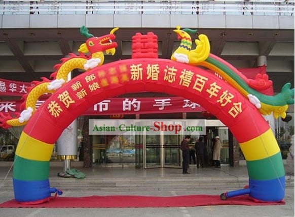 Happy Wedding Dragon and Phoenix Inflatable Arch