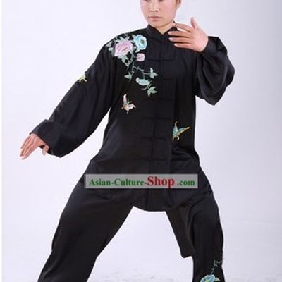 Chinese Traditional Martial Arts Embroidered Butterfly and Flower Uniform Set