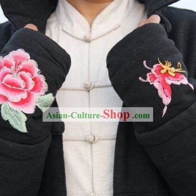 Peony and Butterfly Embroidery Kung Fu Glove Pair