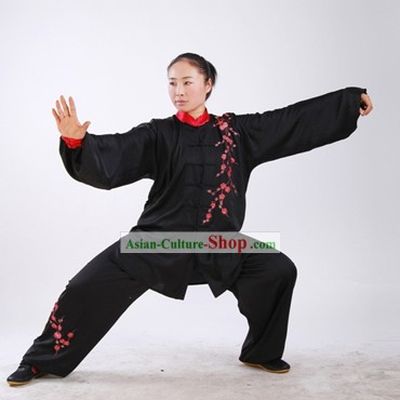 Chinese Tai Chi Embroidered Plum Blossom Blouse and Pants Complete Set