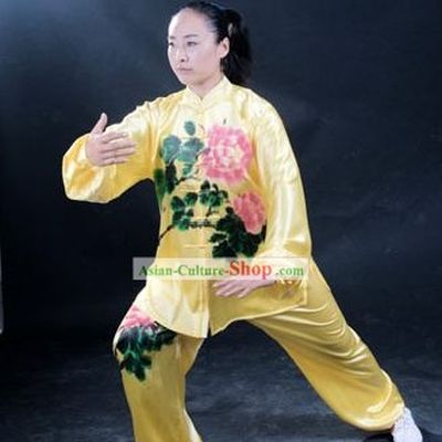Professional Martial Arts Original Peony Painting Silk Uniform Complete Set