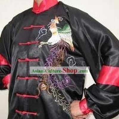 Chinese Professional Martial Arts Embroidered Phoenix Silk Uniform Complete Set