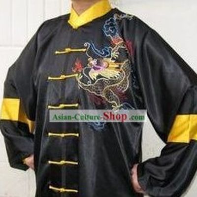 Top Embroidery Dragon Chinese Wushu Silk Uniform