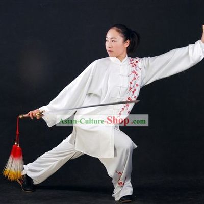 Plum Blossom Embroidery Martial Arts White Tai Chi Chuan Uniform