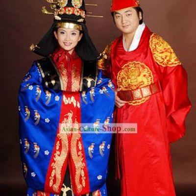 Traditional Korean Wedding Dress Bride and Bridegroom 2 Complete Sets