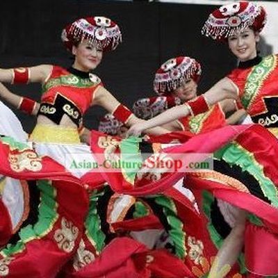 Chinese Minority Dance Costume and Hat Complete Set