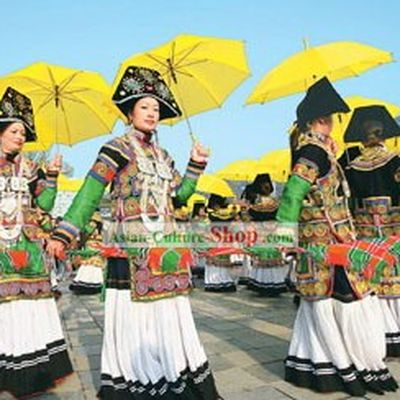 Chinese Traditional Yi Minority Clothing and Hat Complete Set