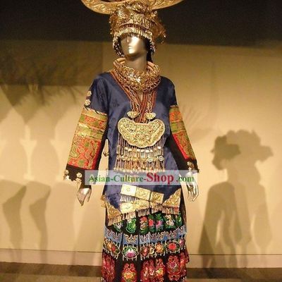 China Miao Minority Clothing and Silver Hat Complete Set