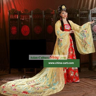 Chinese Classical Ancient Empress Dress and Hair Decoration Complete Set