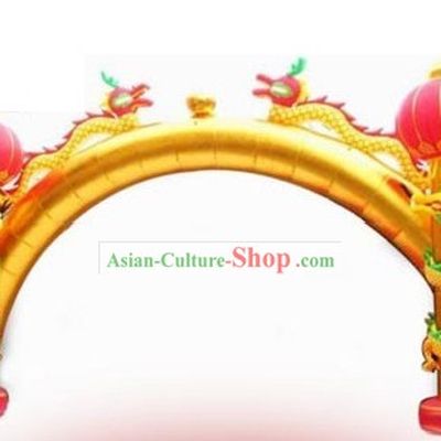 Large Traditional Inflatable Golden Dragons and Lantern Columns Archway