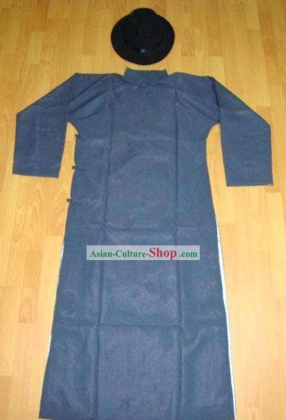 Chinese Traditional Xiangsheng Comedian Costumes and Hat Set for Men