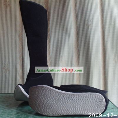 Chinese Hand Made Plain Black Opera (Jingju) Boots for Man
