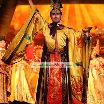 Chinese Ancient Emperor Costume and Hat Complete Set