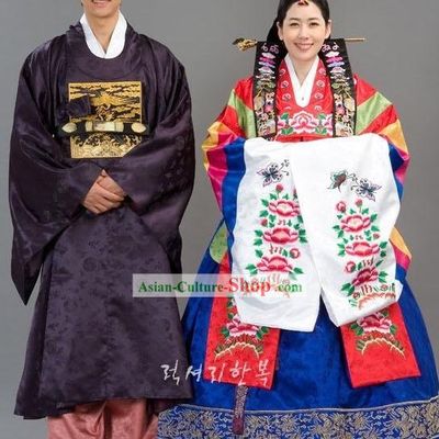 Traditional Korean Wedding Clothing for Bride and Bridegroom