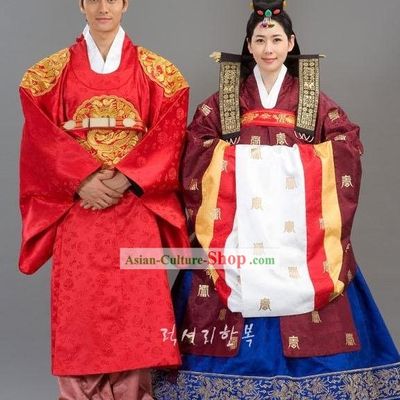 Traditional Korean Wedding Clothing for Bride and Bridegroom