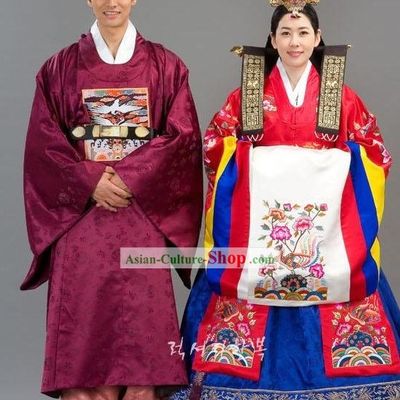 Traditional Korean Wedding Clothing Complete Set for Bride and Bridegroom