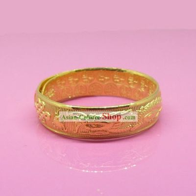 Traditional Chinese 24K Dragon and Phoenix Carved Gold Ring