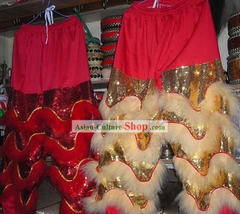 Professional Lion Dance Long Sheep Fur Pants and Shoes Covers Set