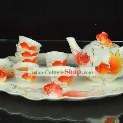 Chinese Classical Goldfish Ceramic Tea Set