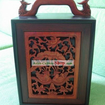 Chinese Classical Mandarin Ducks Mahjong Wooden Box