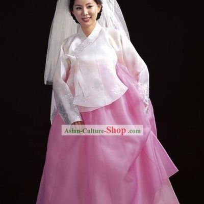 Korean White Wedding Hanbok Set for Bride