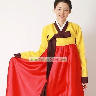 Traditional Korean Hanbok Complete Set for Women (red and yellow)