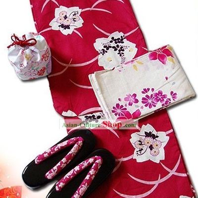 Japanese Traditiona Yukata Kimono Dress Complete Set for Women