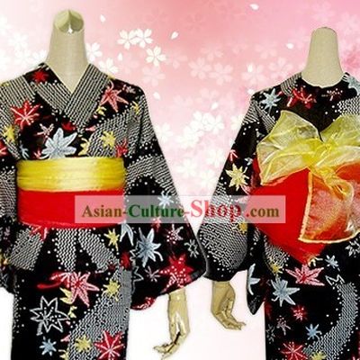 Japanese Traditiona Female Yukata Kimono Dress Complete Set