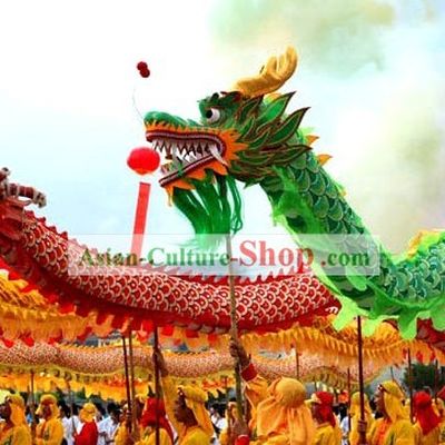 Chinese Traditional Beijing Green Dragon Dance Costume Complete Set