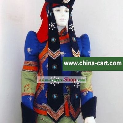 Traditional Mongolian Dance Costumes and Hat Complete Set