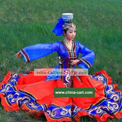 Chinese Traditional Mongolian Clothing and Hat Complete Set