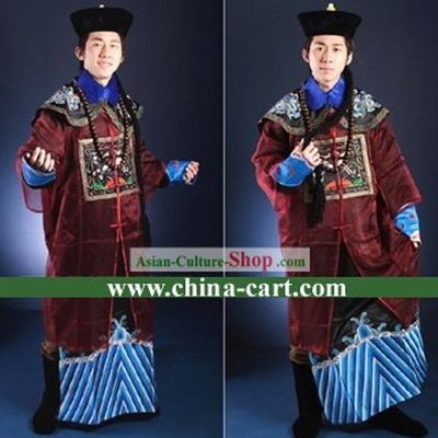 Qing Dynasty Official Clothing and Hat Complete Set