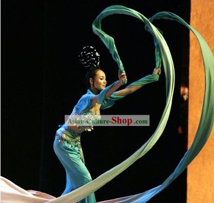 Chinese Ancient Palace Long Ribbon Dance Costume and Wig Set