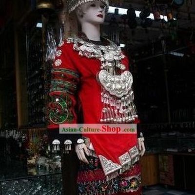 Traditional Miao Wedding Dress and Miao Jewlry Complete Set