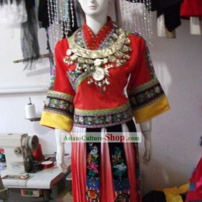 Chinese Ethnic Minorities Wedding Dress and Hat Set